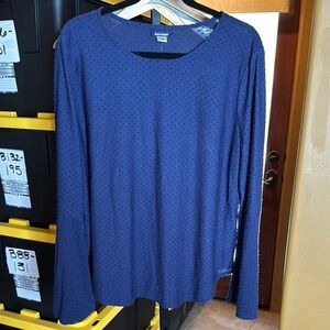 NWT Vintage Basic Editions Navy Blue Swiss Dot Blouse w/ Flared Sleeve Size XL